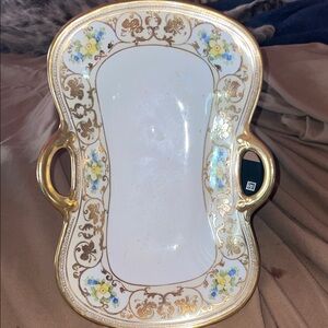 Porcelain Gold-Trim Floral Serving Tray